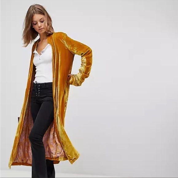 gold velvet duster coat